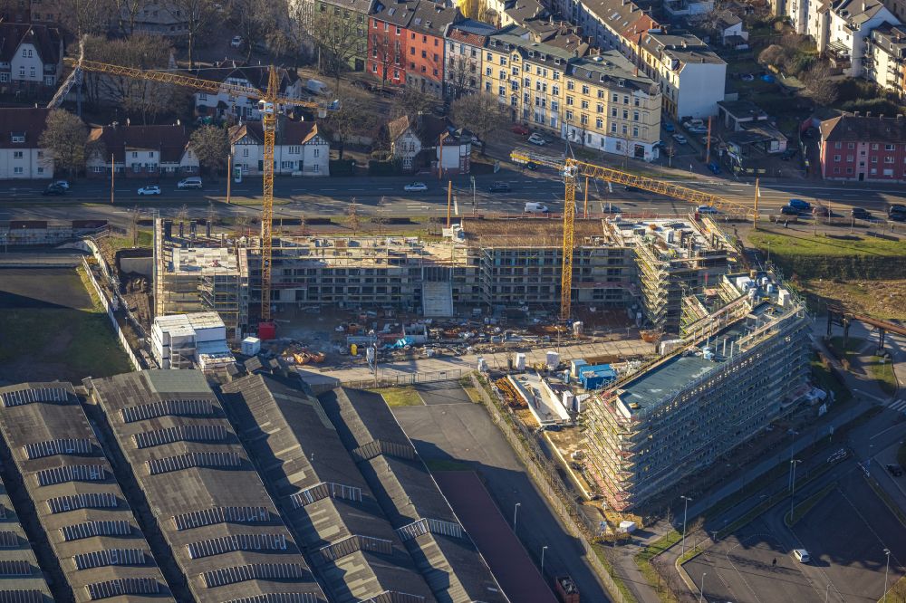 Bochum from above - Construction site to build a new office and commercial building TRIUM - An of Jahrhunderthalle in Bochum at Ruhrgebiet in the state North Rhine-Westphalia, Germany