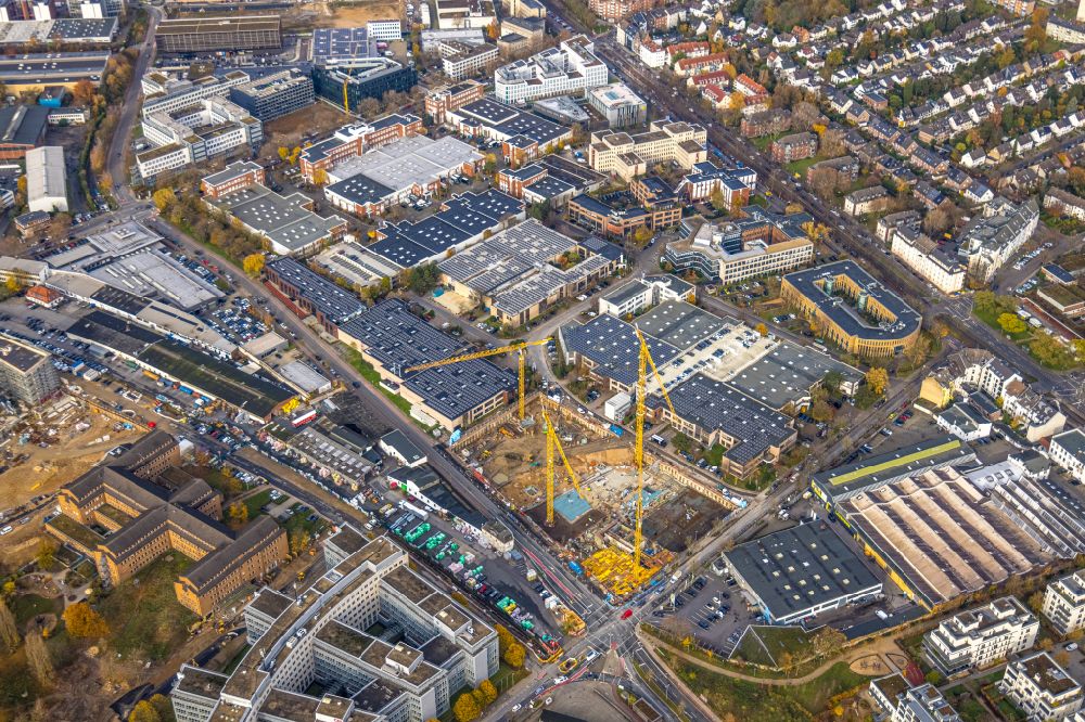 Aerial photograph Düsseldorf - construction site to build a new office and commercial building TWIN CUBES on street Heerdter Lohweg - Willstaetterstrasse in the district Heerdt in Duesseldorf at Ruhrgebiet in the state North Rhine-Westphalia, Germany