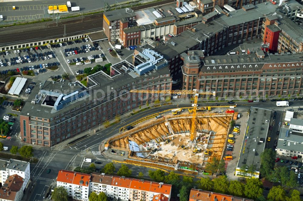 Hannover from above - Construction site to build a new office and commercial building Vahrenwalder Strasse corner Philipsbornstrasse in the district Vahrenwald-List in Hannover in the state Lower Saxony, Germany