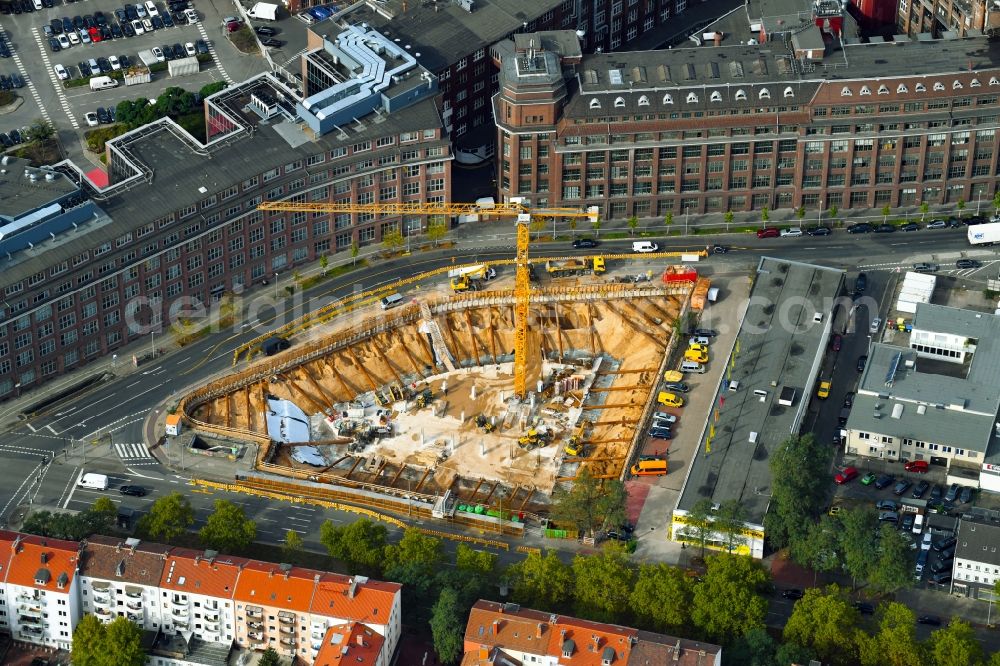 Hannover from the bird's eye view: Construction site to build a new office and commercial building Vahrenwalder Strasse corner Philipsbornstrasse in the district Vahrenwald-List in Hannover in the state Lower Saxony, Germany