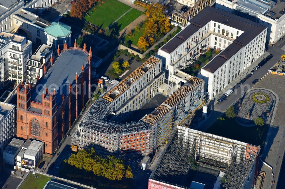 Aerial image Berlin - Construction site to build a new office and commercial building on Werderscher Markt corner Schinkelplatz in the district Mitte in Berlin, Germany