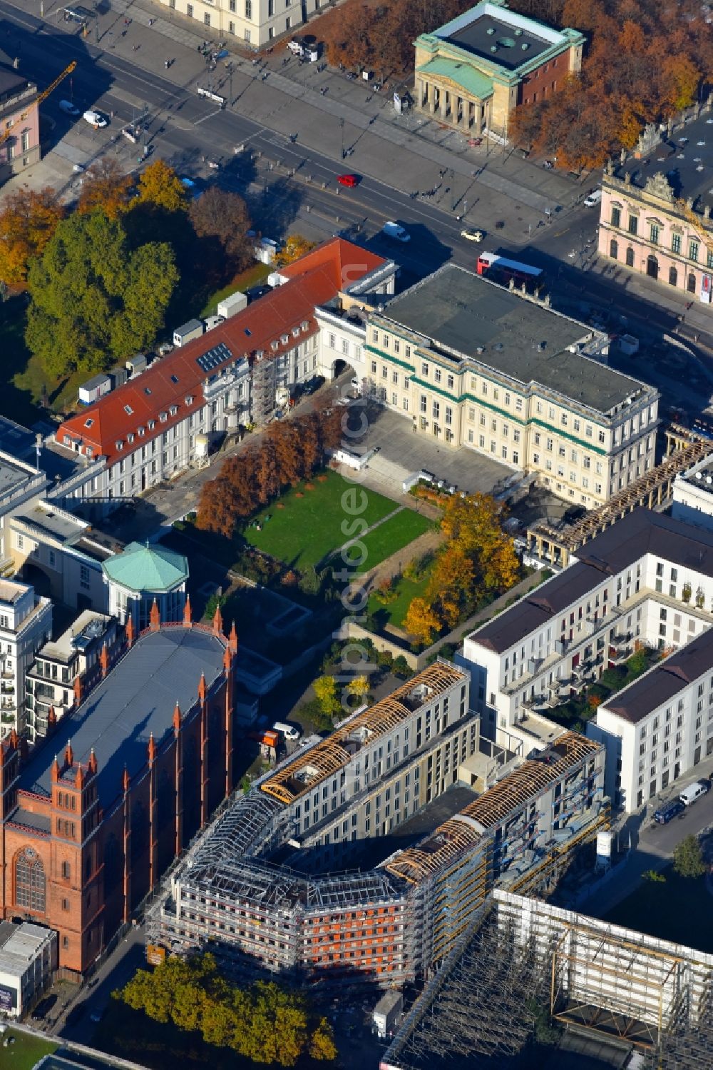 Aerial photograph Berlin - Construction site to build a new office and commercial building on Werderscher Markt corner Schinkelplatz in the district Mitte in Berlin, Germany