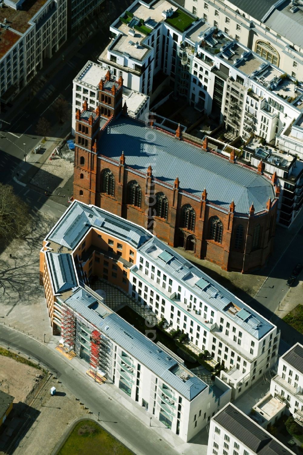 Aerial image Berlin - New office and commercial building on Werderscher Markt corner Schinkelplatz in the district Mitte in Berlin, Germany