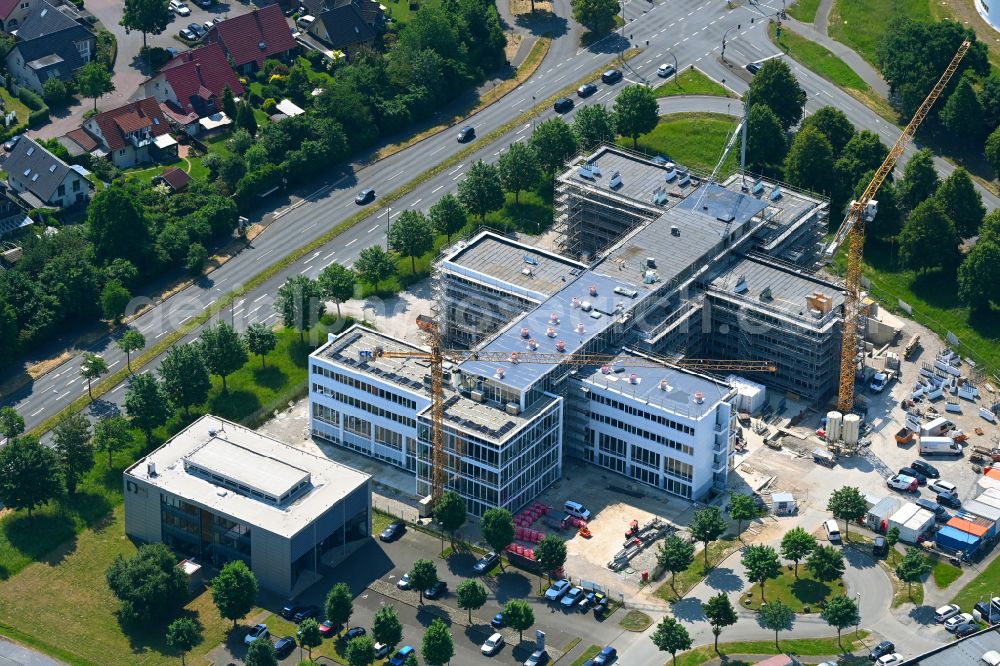 Aerial image Paderborn - Construction site to build a new office and commercial building Westend-Carree on street Stedener Feld in the district Schloss Neuhaus in Paderborn in the state North Rhine-Westphalia, Germany
