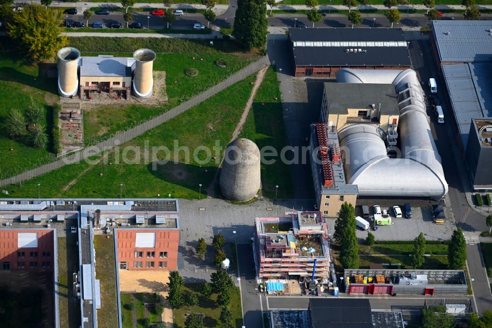 Aerial image Berlin - Construction site to build a new office and commercial building Zum Trudelturm - Brook-Taylor-Strasse in the district Adlershof in Berlin, Germany