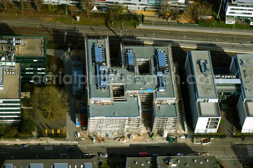 Frankfurt am Main from above - Construction site for the new construction of an office and administration building on Breitlacherstrasse in Roedelheim district in Frankfurt am Main in the state Hesse, Germany