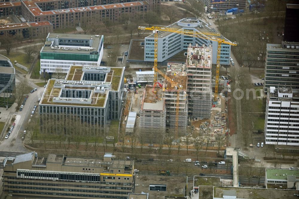 Aerial image Hamburg - Construction site for the new construction of an office and administration building on Kapstadtring in City Nord in the district of Winterhude in Hamburg, Germany