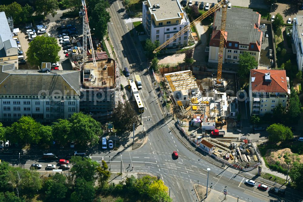 Aerial photograph Dresden - Construction site for the construction of a new office and commercial building Villa Nova on Blasewitzer Strasse Fetscherstrasse in the district Johannstadt in Dresden in the state Saxony, Germany