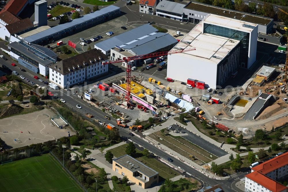 Würzburg from the bird's eye view: New construction on the fire station area of the fire depot of Feuerwehrschule Wuerzburg on Weissenburgstrasse - Moscheeweg - Mainaustrasse in the district Zellerau in Wuerzburg in the state Bavaria, Germany