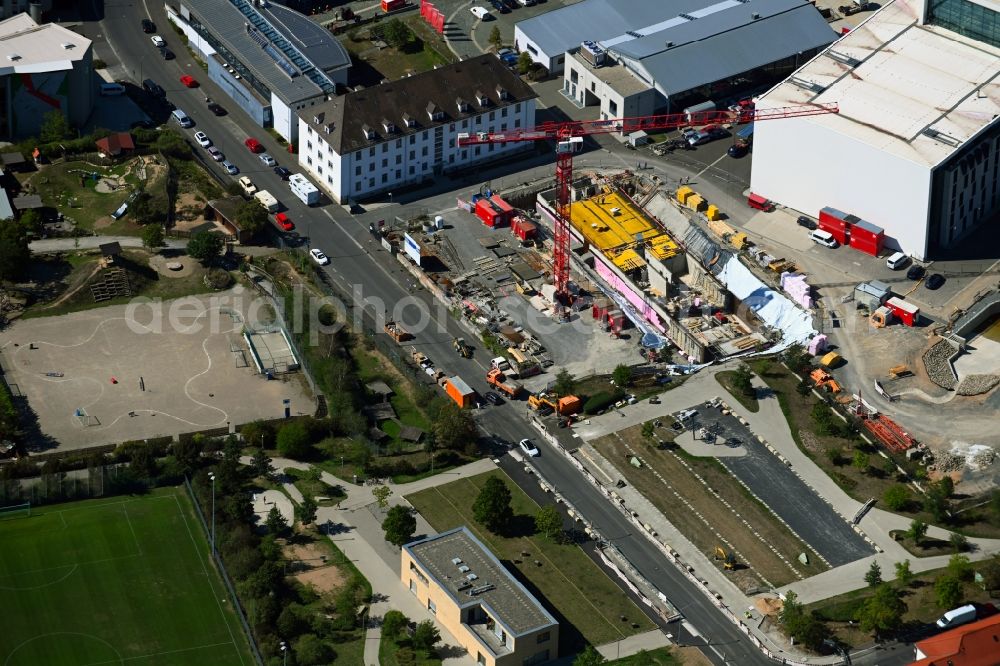 Aerial photograph Würzburg - New construction on the fire station area of the fire depot of Feuerwehrschule Wuerzburg on Weissenburgstrasse - Moscheeweg - Mainaustrasse in the district Zellerau in Wuerzburg in the state Bavaria, Germany