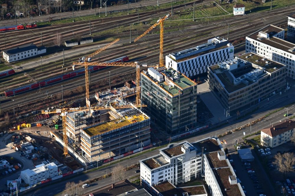 Aerial image Freiburg im Breisgau - Construction site to build a new office and commercial building on Heinrich-von-Stephan-Strasse in Freiburg im Breisgau in the state Baden-Wurttemberg, Germany