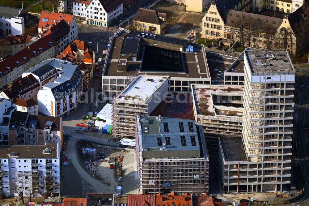 Aerial photograph Jena - Complementary new construction site on the campus-university building complex Campus Inselplatz on Loebdegraben - Steinweg in Jena in the state Thuringia, Germany