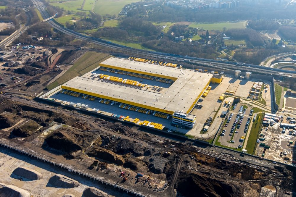 Bochum from above - New building complex of DHL parcel and logistics center in the development area MARK 51A?7 in Bochum in the state North Rhine-Westphalia, Germany