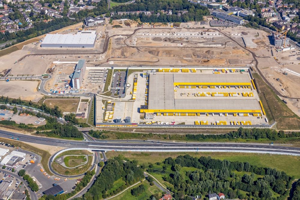 Bochum from above - New building complex of DHL parcel and logistics center in the development area MARK 51A?7 in Bochum in the state North Rhine-Westphalia, Germany