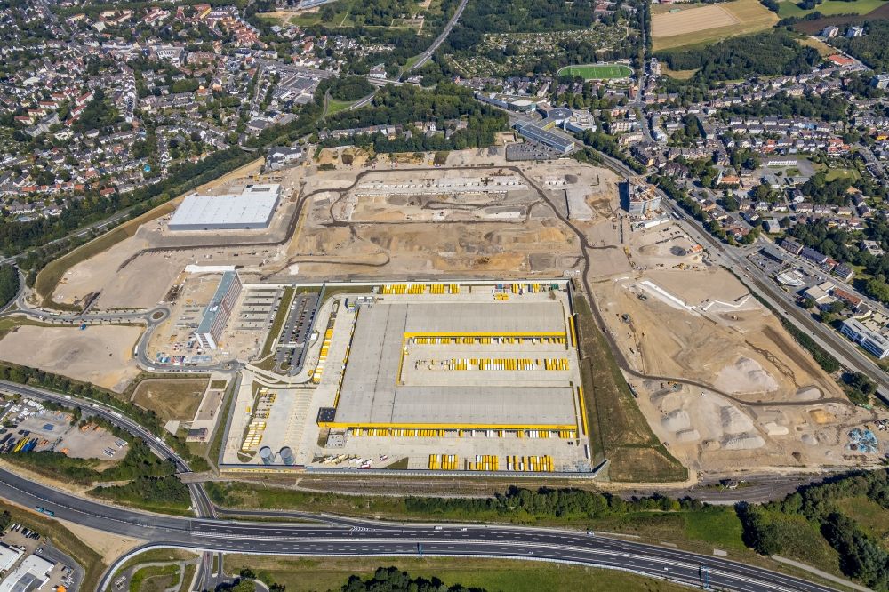 Aerial image Bochum - New building complex of DHL parcel and logistics center in the development area MARK 51A?7 in Bochum in the state North Rhine-Westphalia, Germany