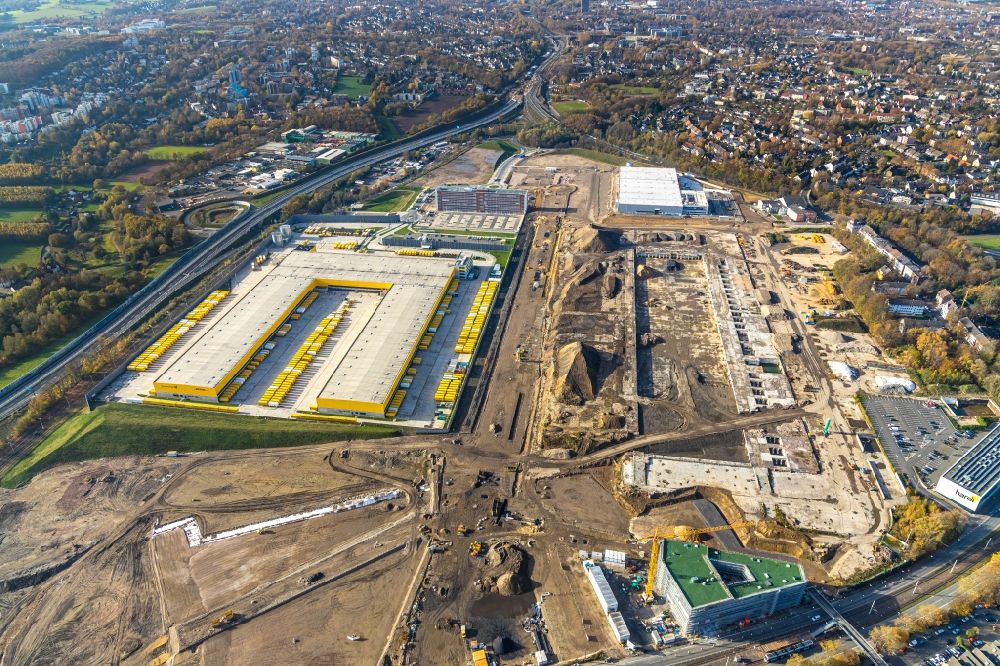 Aerial image Bochum - New building complex of DHL parcel and logistics center in the development area MARK 51A7 in Bochum in the state North Rhine-Westphalia, Germany