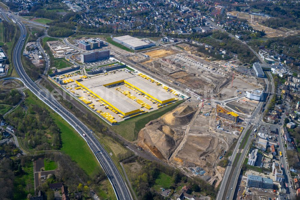 Bochum from above - New building complex of DHL parcel and logistics center in the development area MARK 51A7 in Bochum at Ruhrgebiet in the state North Rhine-Westphalia, Germany