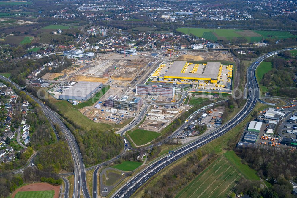 Bochum from the bird's eye view: New building complex of DHL parcel and logistics center in the development area MARK 51A7 in Bochum at Ruhrgebiet in the state North Rhine-Westphalia, Germany