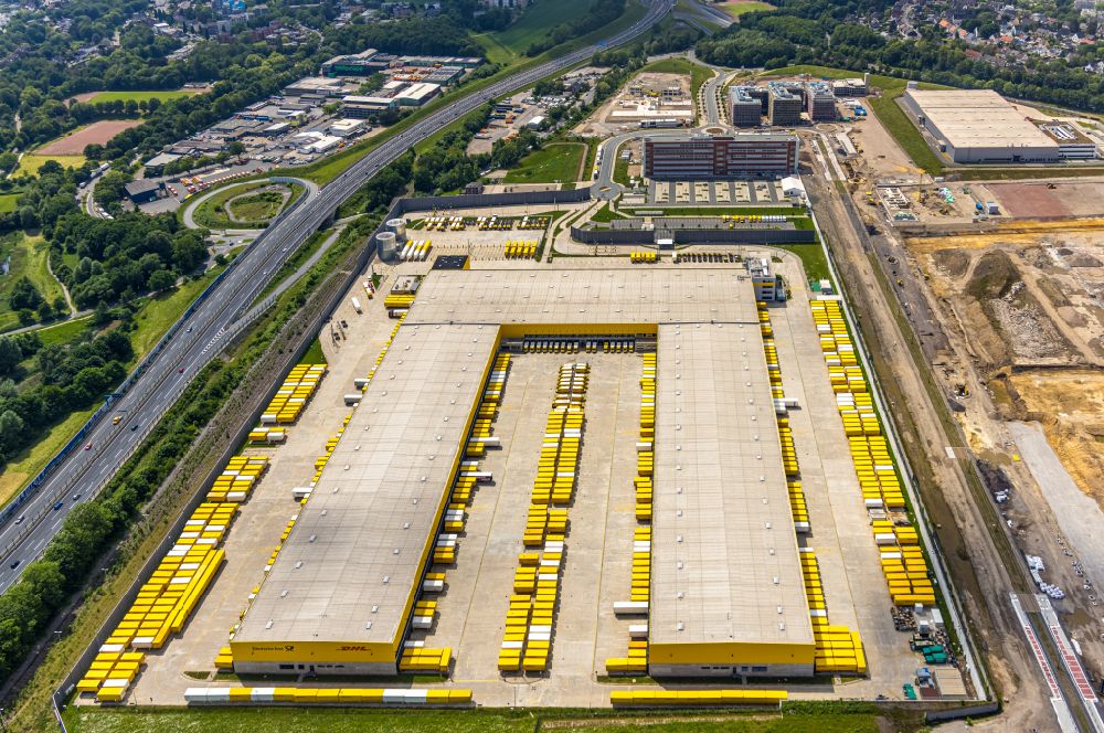 Bochum from the bird's eye view: New building and DHL logistics center in the development area MARK 51AA?7 in Bochum at Ruhrgebiet in the state North Rhine-Westphalia, Germany