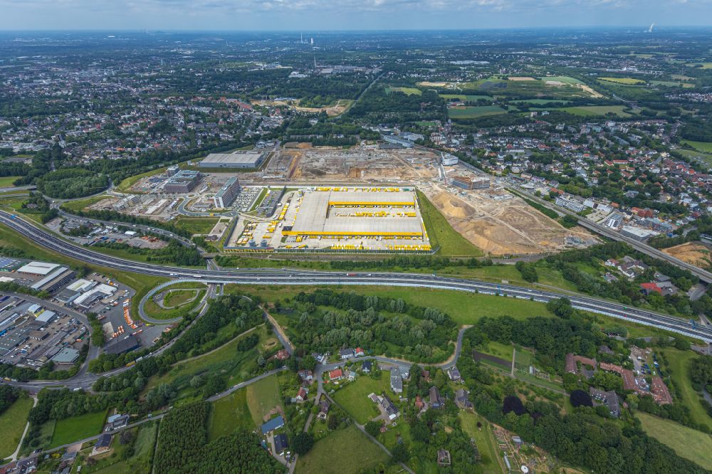 Bochum from the bird's eye view: New building and DHL logistics center in the development area MARK 51AA?7 in Bochum at Ruhrgebiet in the state North Rhine-Westphalia, Germany