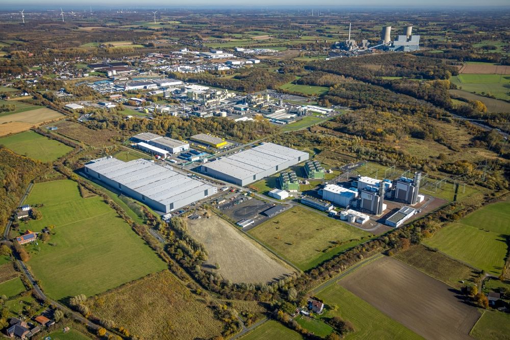 Hamm from above - Construction site to build a new building complex on the site of the logistics center and Distribution Park in the district Uentrop in Hamm at Ruhrgebiet in the state North Rhine-Westphalia, Germany