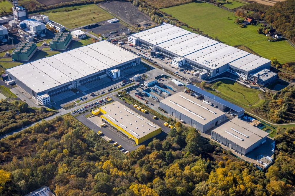 Hamm from above - New building complex on the site of the logistics center and Distribution Park in the district Uentrop in Hamm at Ruhrgebiet in the state North Rhine-Westphalia, Germany