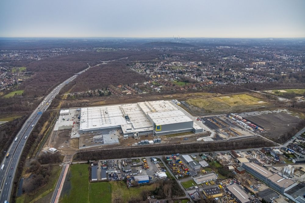 Aerial image Oberhausen - Construction site for a warehouse and forwarding building of Edeka-Zentrallager on Waldteichstrasse in Gewerbegebiet Weierheide in Oberhausen at Ruhrgebiet in the state North Rhine-Westphalia, Germany