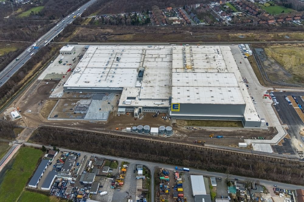 Aerial photograph Oberhausen - Construction site for a warehouse and forwarding building of Edeka-Zentrallager on Waldteichstrasse in Gewerbegebiet Weierheide in Oberhausen at Ruhrgebiet in the state North Rhine-Westphalia, Germany