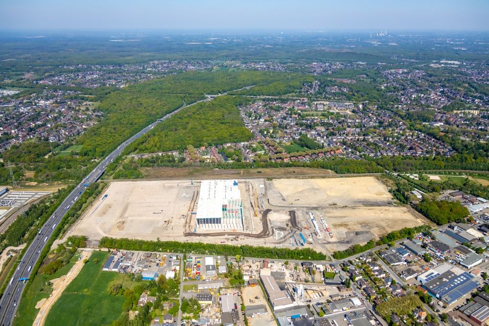 Aerial image Oberhausen - Construction site for a warehouse and forwarding building of Edeka-Zentrallager on Waldteichstrasse in Gewerbegebiet Weierheide in Oberhausen in the state North Rhine-Westphalia, Germany