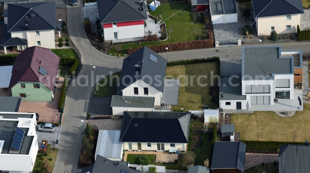 Aerial photograph Magdeburg - New built single family house settlement Am Birnengarten in the district Ottersleben in Magdeburg in the federal state Saxony-Anhalt. Responsible for the developement is the MAWOG Grundstuecks GmbH
