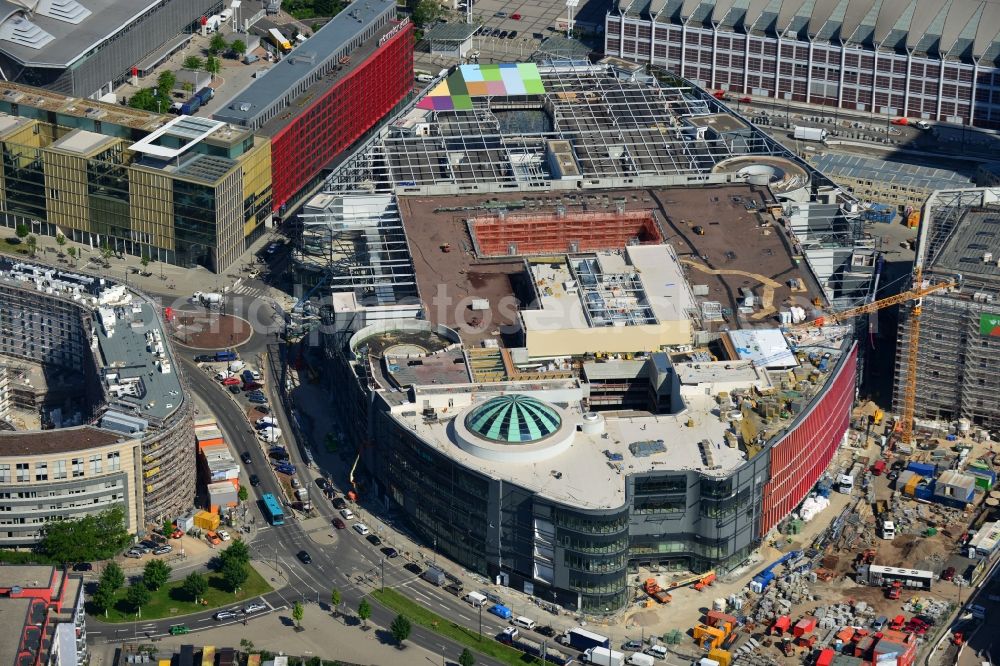 Frankfurt am Main from above - Construction site of building of the shopping center Skyline Plaza on Europa - Allee in the district Gallus in Frankfurt in the state Hesse, Germany
