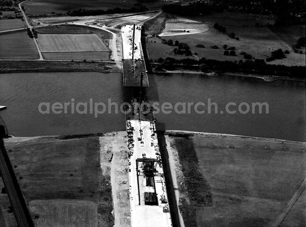Duisburg from above - Construcrion site of River - bridge construction - A42 highway bridge and railway bridge over the Rhine in Duisburg in North Rhine-Westphalia