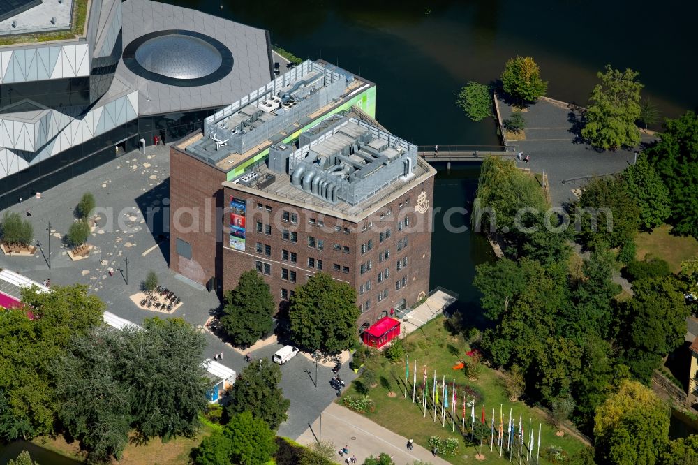 Aerial image Heilbronn - New construction of the research building and office complex Experimenta in Heilbronn in the state of Baden-Wuerttemberg, Germany