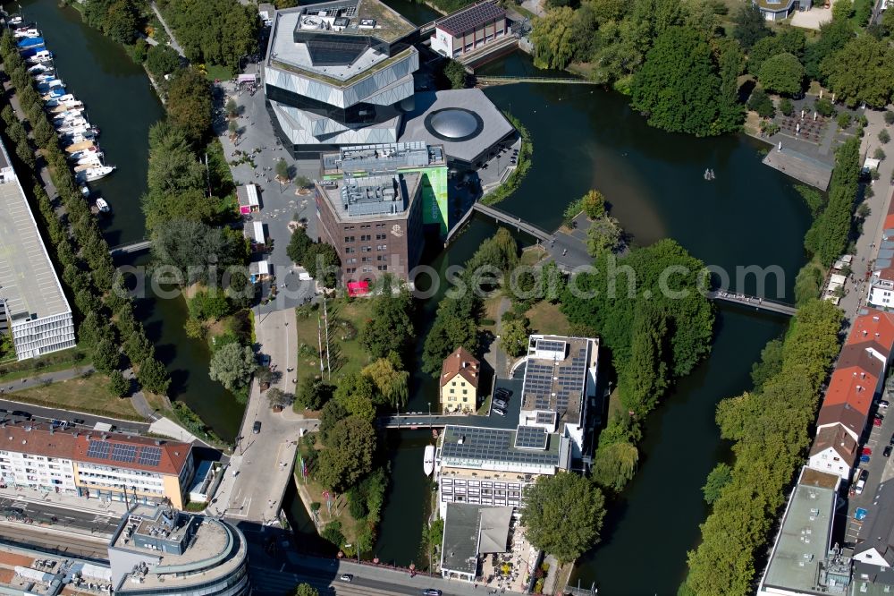 Aerial photograph Heilbronn - New construction of the research building and office complex Experimenta in Heilbronn in the state of Baden-Wuerttemberg, Germany