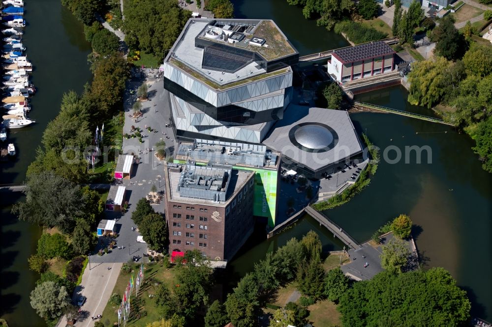 Heilbronn from above - New construction of the research building and office complex Experimenta in Heilbronn in the state of Baden-Wuerttemberg, Germany