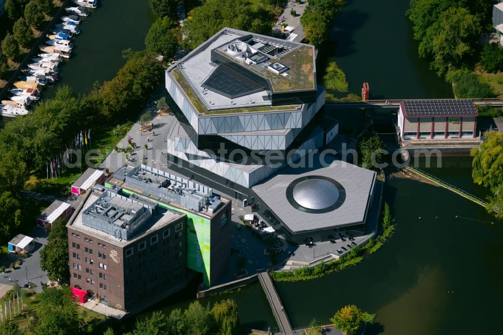 Heilbronn from the bird's eye view: New construction of the research building and office complex Experimenta in Heilbronn in the state of Baden-Wuerttemberg, Germany