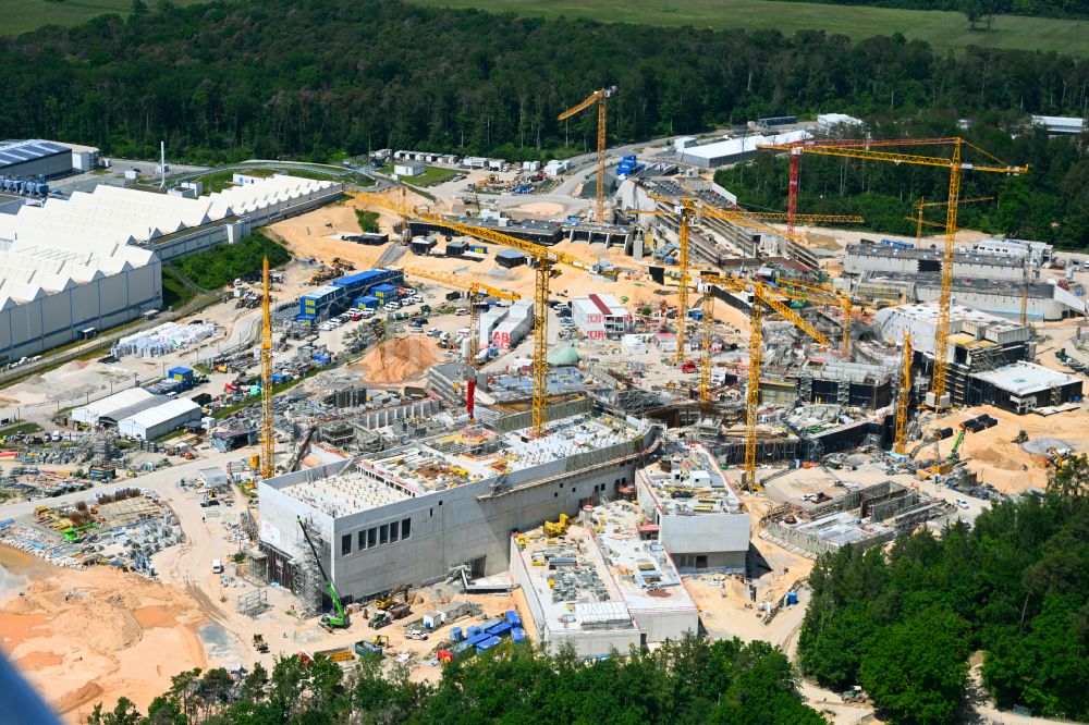 Aerial image Darmstadt - Construction site for the new building of a research building and office complex Beschleunigerzentrum FAIR in the district Wixhausen in Darmstadt in the state Hesse, Germany