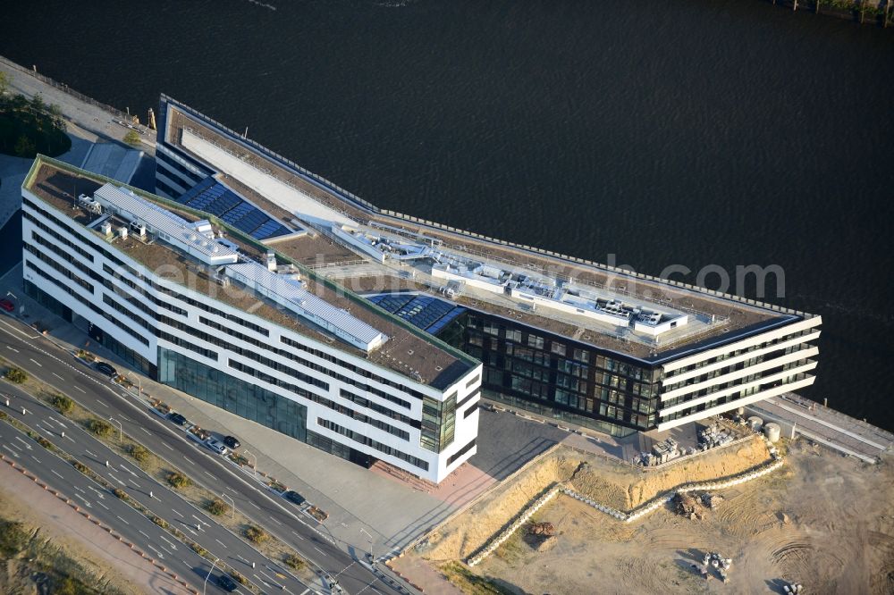 Hamburg from the bird's eye view: View of building lot of the new Hafen city University in Hamburg. The building will be constructed on behalf of the Ministry of Science and Research of Hamburg by the company Riedel Bau for the subjects architecture, civil engineering, geomatics and municipal planning
