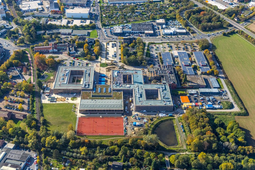 Aerial image Moers - New construction site of the building complex of the vocational school Berufskolleg fuer Technik Moers (BKTM) on Repelener Strasse in Moers in the state North Rhine-Westphalia, Germany