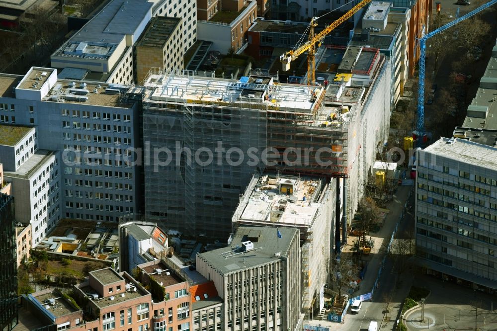 Berlin from the bird's eye view: Construction site of the publishing complex of the press and media house DIN e. V. on Burggrafenstrasse in the district Tiergarten in Berlin, Germany
