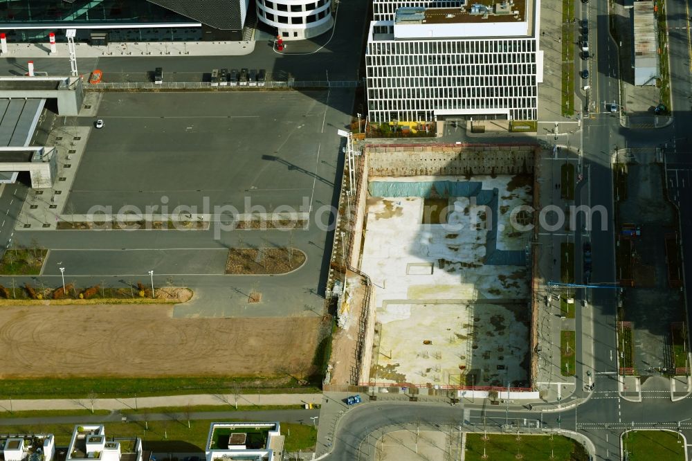Aerial photograph Frankfurt am Main - Construction site of the publishing complex of the press and media - Ecke Europapark in the district Gallus in Frankfurt in the state Hesse, Germany