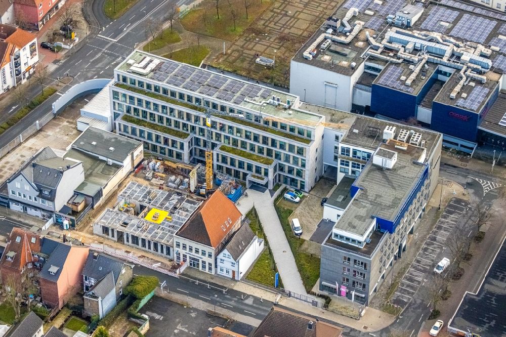 Hamm from the bird's eye view: Construction site of the publishing complex of the press and media house Westfaelischer Anzeiger on street Widumstrasse in the district Heessen in Hamm at Ruhrgebiet in the state North Rhine-Westphalia, Germany