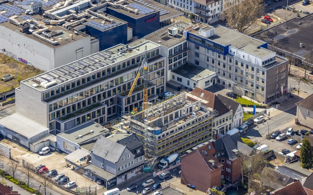 Hamm from above - Construction site of the publishing complex of the press and media house Westfaelischer Anzeiger on street Widumstrasse in the district Heessen in Hamm at Ruhrgebiet in the state North Rhine-Westphalia, Germany