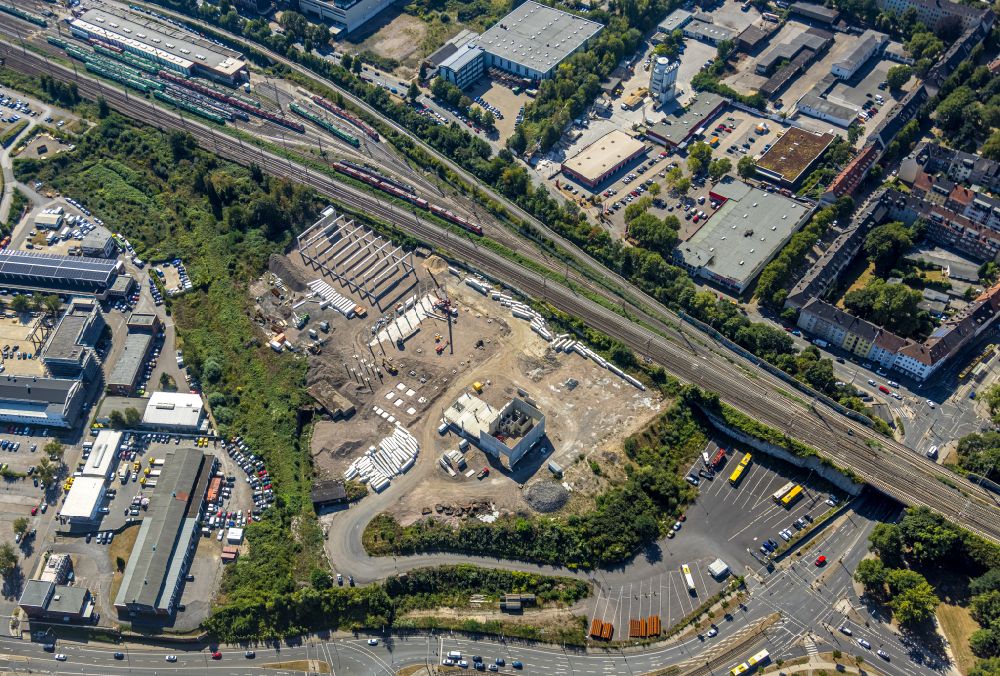 Aerial image Essen - Construction site for the new police building complex used as a regional training center on street Frohnhauser Strasse in the district Westviertel in Essen at Ruhrgebiet in the state North Rhine-Westphalia, Germany