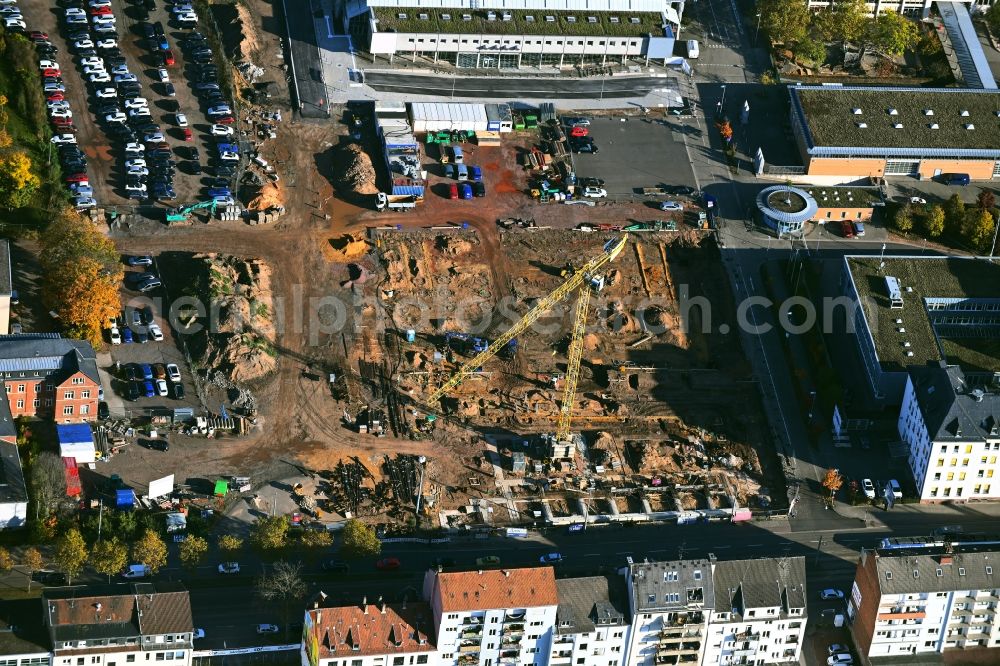 Saarbrücken from the bird's eye view: Construction site for the new police building complex Polizeiinspektion PI on Mainzer Strasse in the district Sankt Johann in Saarbruecken in the state Saarland, Germany