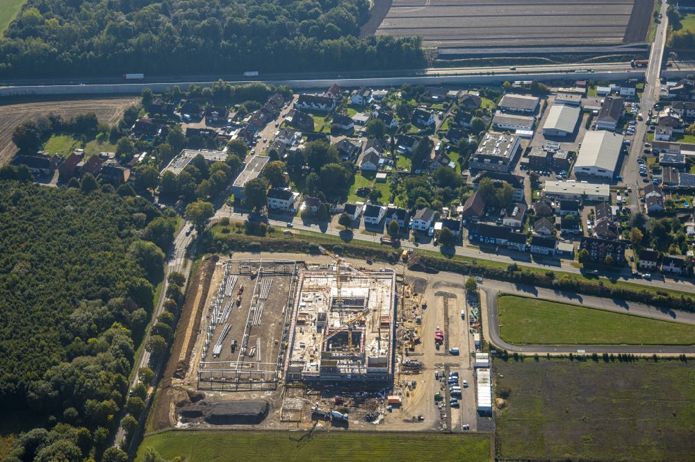 Dortmund from the bird's eye view: Construction site for the new police building complex police headquarters on street Flughafenring in Dortmund at Ruhrgebiet in the state North Rhine-Westphalia, Germany