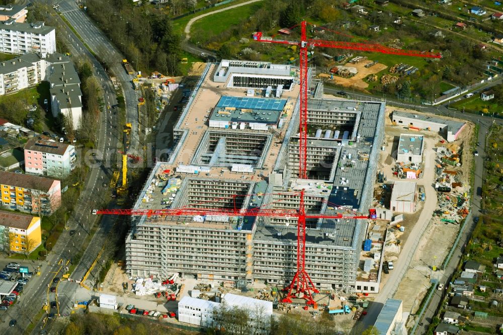 Offenbach am Main from above - Construction site for the new police building complex Polizeipraesidium Suedosthessen on Spessartring in Offenbach am Main in the state Hesse, Germany