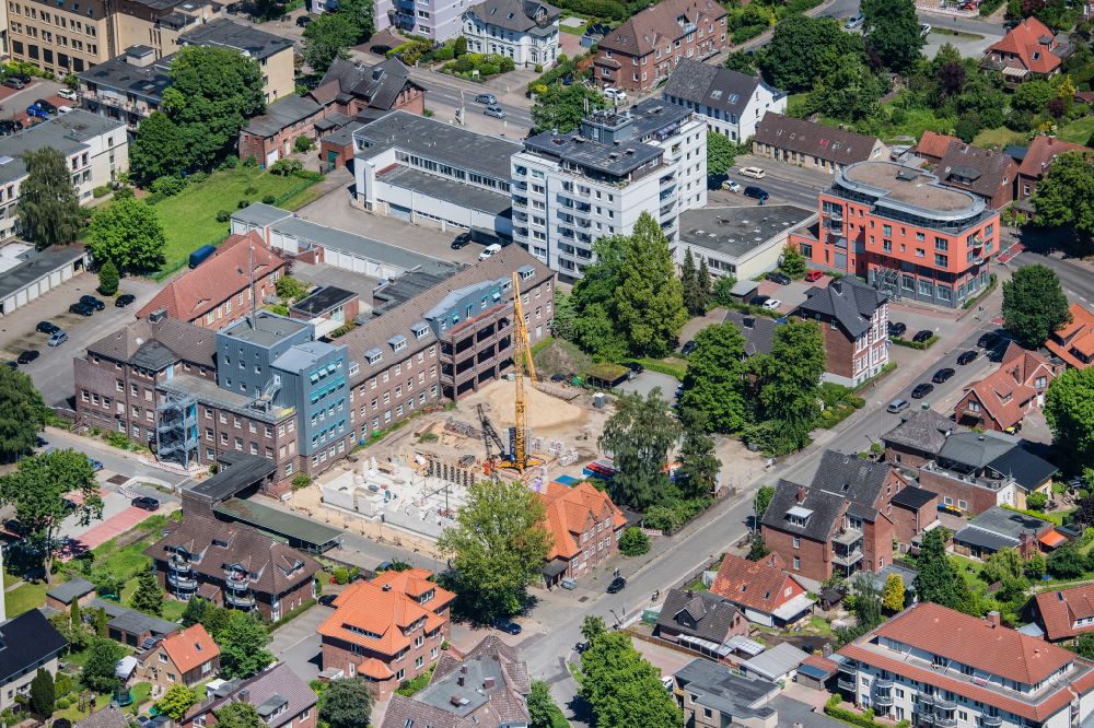 Stade from above - Construction site for the new police building complex in Stade in the state Lower Saxony, Germany