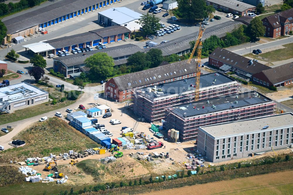Eutin from above - Construction site for the construction of a new police building complex accommodation building and an operational training center of the police department for basic and advanced training and for the riot police in the district of Fissau in Eutin in the state Schleswig-Holstein, Germany