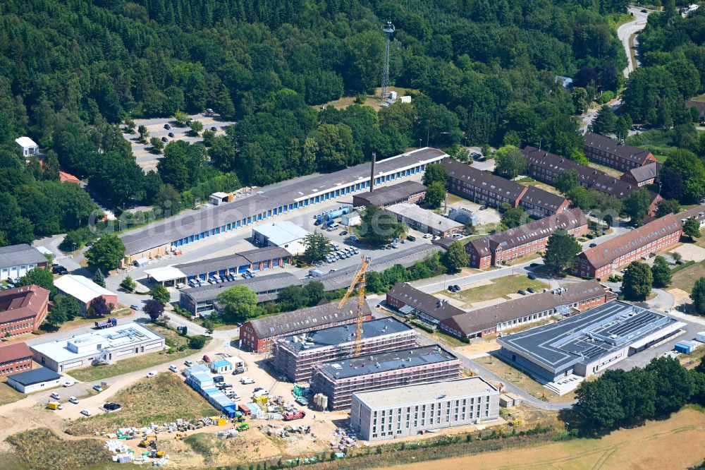 Eutin from the bird's eye view: Construction site for the construction of a new police building complex accommodation building and an operational training center of the police department for basic and advanced training and for the riot police in the district of Fissau in Eutin in the state Schleswig-Holstein, Germany